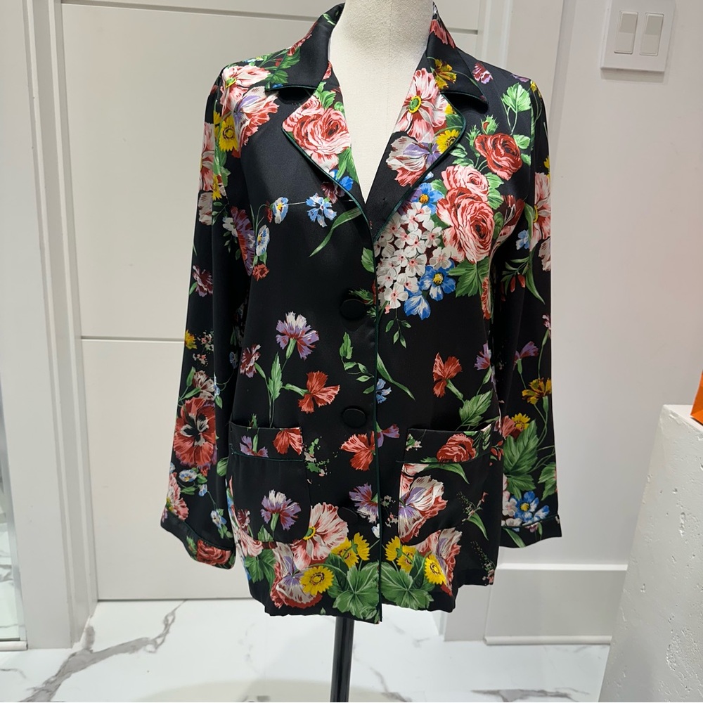 Zara blouse silk small black floral